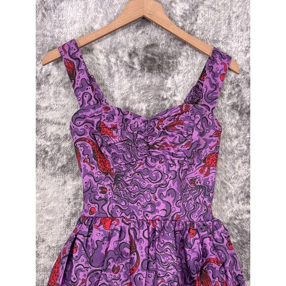 New Vixen Micheline Pitt Dress XS Womens Sea Creature Print Fit Flare - Picture 2 of 8